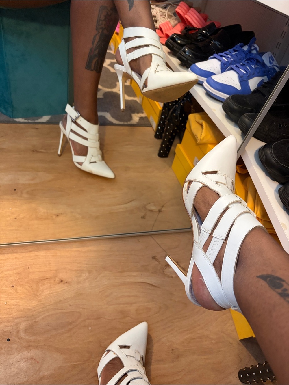 Shoemint Garbo White Strappy Pointed-Toe Stiletto Heels